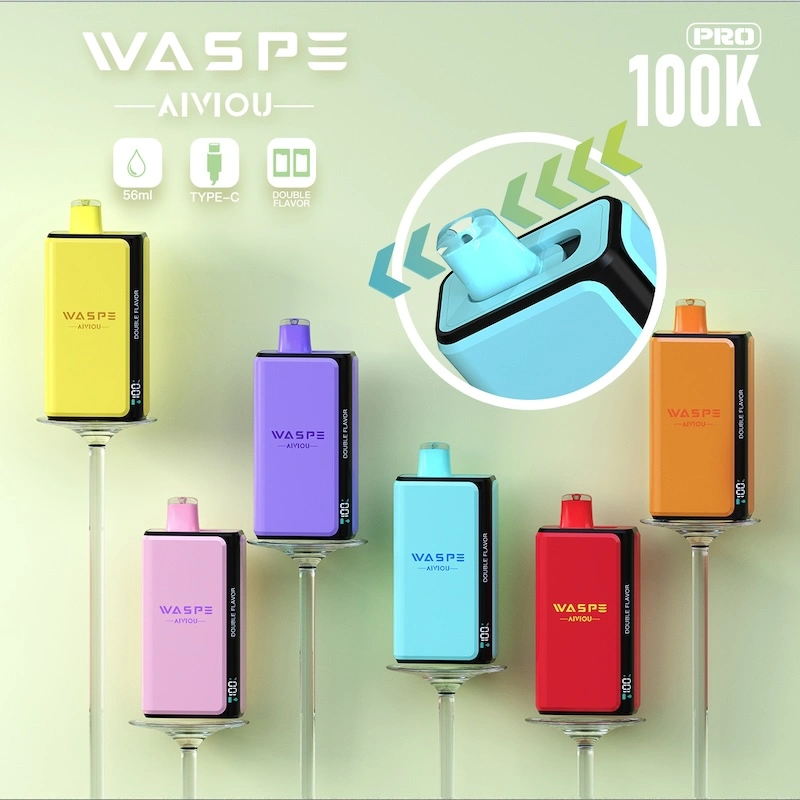 Primer plano del botón de cambio de sabor en el vaporizador WASPE 100K Pro 2 en 1 de doble sabor para un cambio de sabor instantáneo.