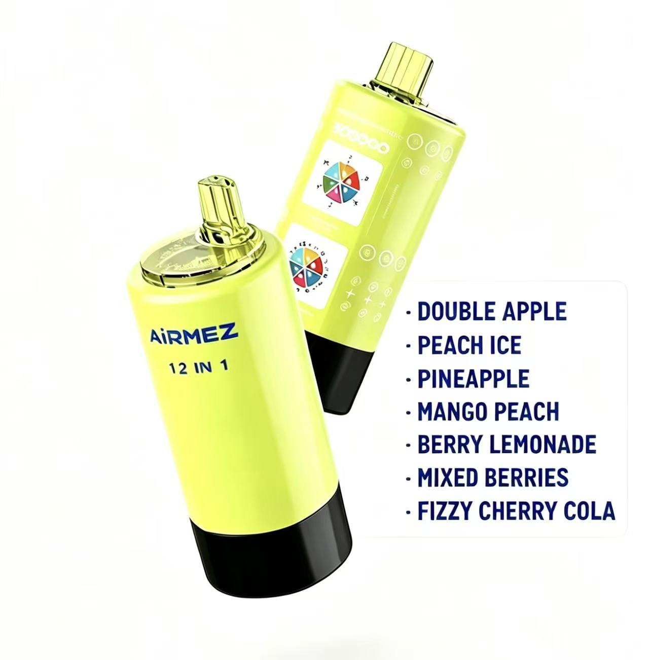 Ukázkové kombinace příchutí dostupné pro multi-příchuťovou vaporizér Airmez 12 v 1 300k Puffs