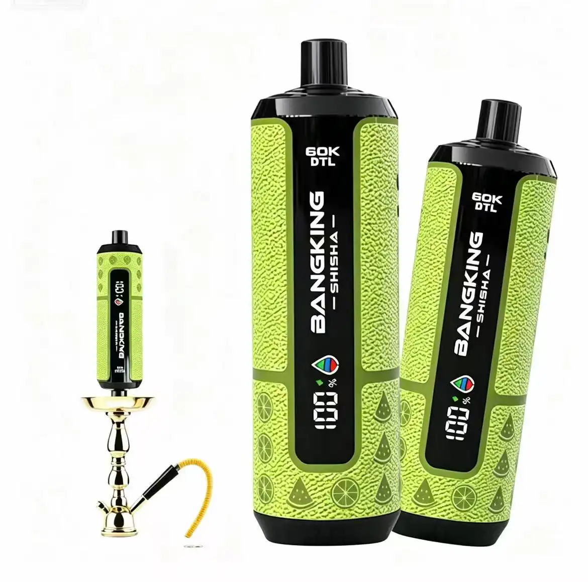 Vienkartinė „Bang King Shisha“ 60000 pūstelėjimų elektroninė cigaretė su krištolo skaidrumo korpusu ir LED ekranu