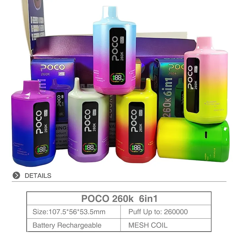 POCO 6 IN 1 260K sbuffi, POCO 6 IN 1 260K vaporizzatore, poco puff, 260000 sbuffi vape usa e getta, 6 in 1 vaporizzatore usa e getta Bazar Vape