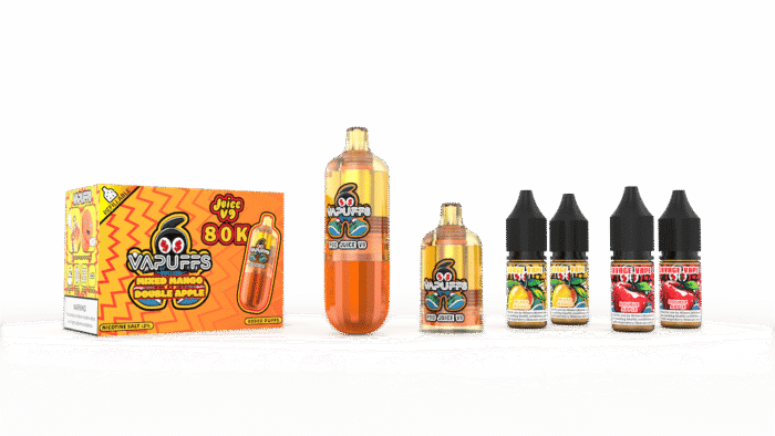 Vape juice bottles and packaging for flavored e-liquids at BazarVape.