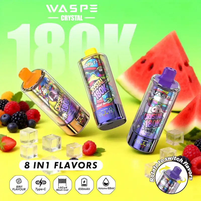 WASPE Crystal 180K 180,000 Puffs | 68mL Prefilled E-Liquid | 8-in-1 Mesh Coil Disposable Vape