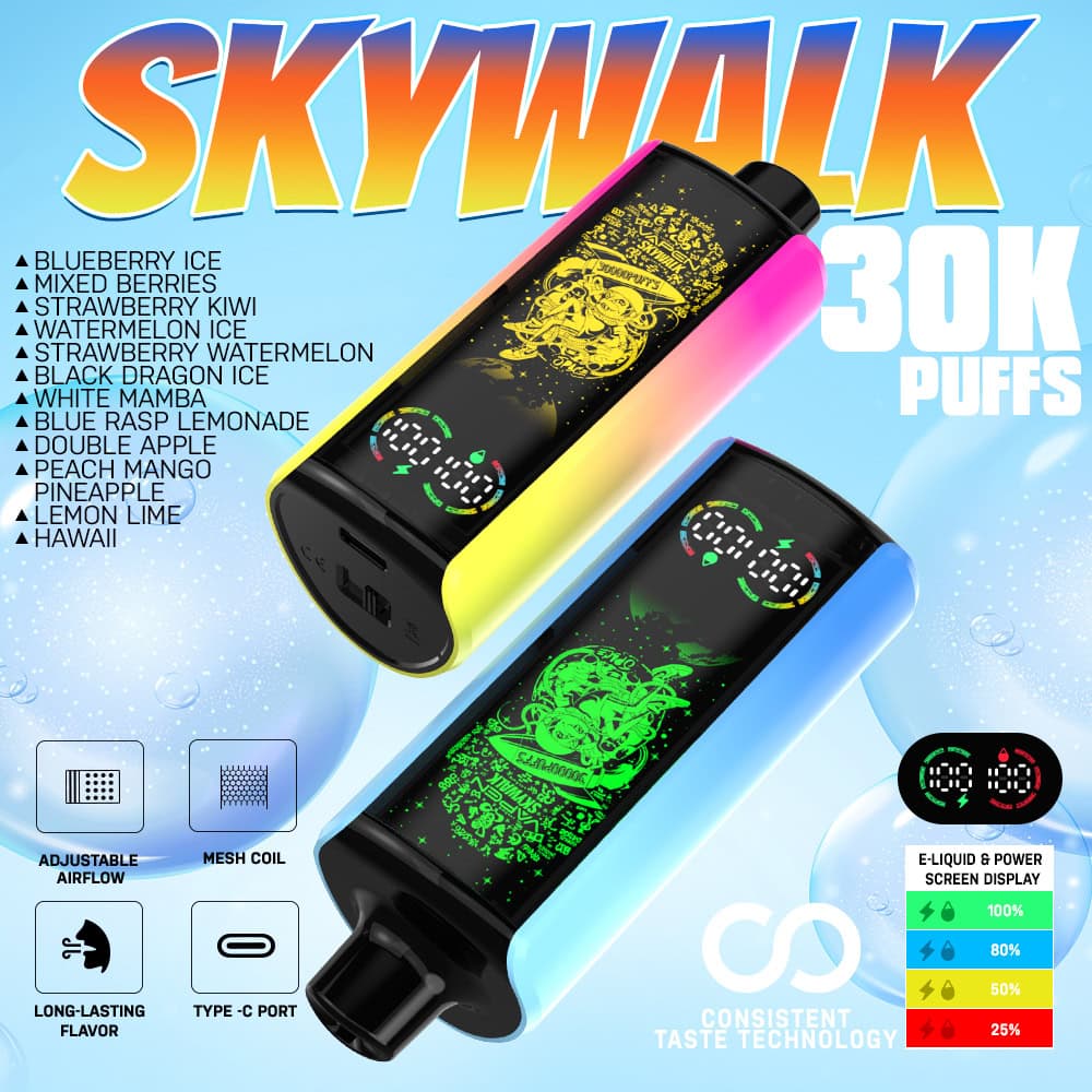 Prikaz pametne jednokratne vapera Vapen Skywalk 30K preko cijelog zaslona