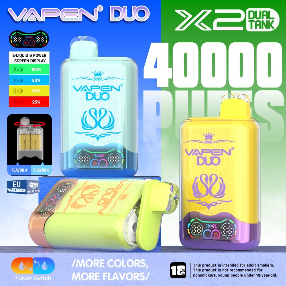 Diseño de doble tanque del VAPEN DUO 40000 caladas, vaporizador desechable de doble tanque.