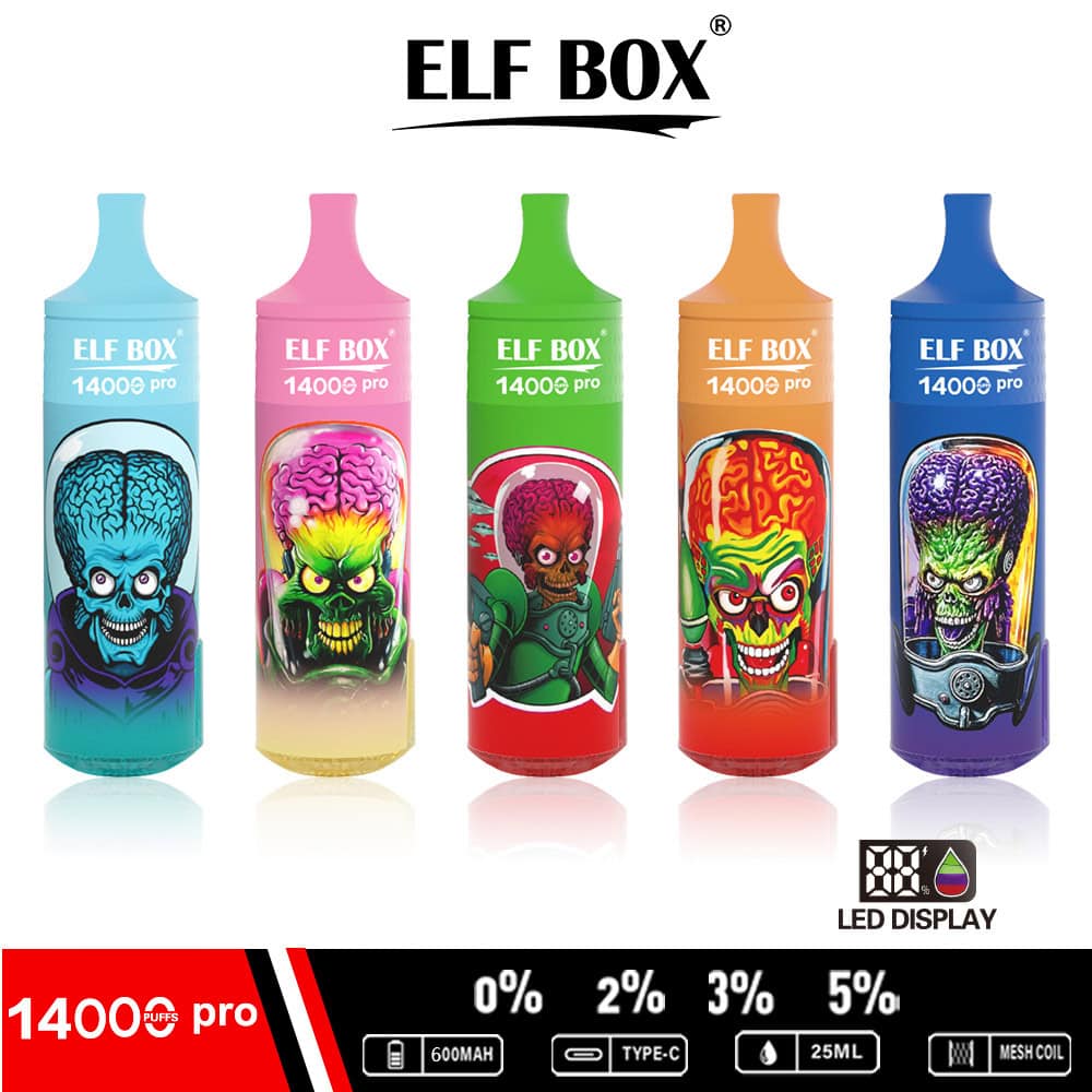 ELF BOX 14000 Pro 14K Puffs Disposable Vape with Smart Screen, Mesh Coil, 25ml E-liquid & RGB Light ELF BOX 14000 Pro 14K Puffs Disposable Vape with Smart Screen, Mesh Coil, 25ml E-liquid & RGB Light