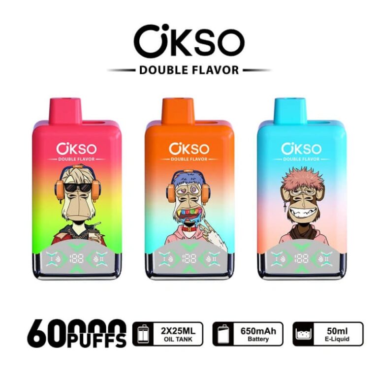 OKSO 60k puffs,OKSO 60000 puffs disposable vape,OKSO 60K double flavor vaper,60000 puffs double flavor disposable vape,OKSO 60K vaper with LED screen Bazar Vape