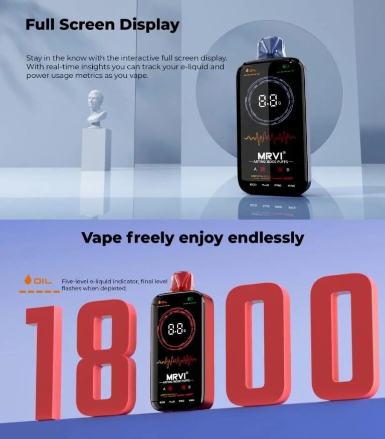 Wholesale Disposable Vape Yuerwei Mrvi 18K Vape Bar E Cigarettes 26ml 18000 Puffs Empty Vape with Full Screen Display with Drop Shipping Nicotin Vape Puff E Cig 4