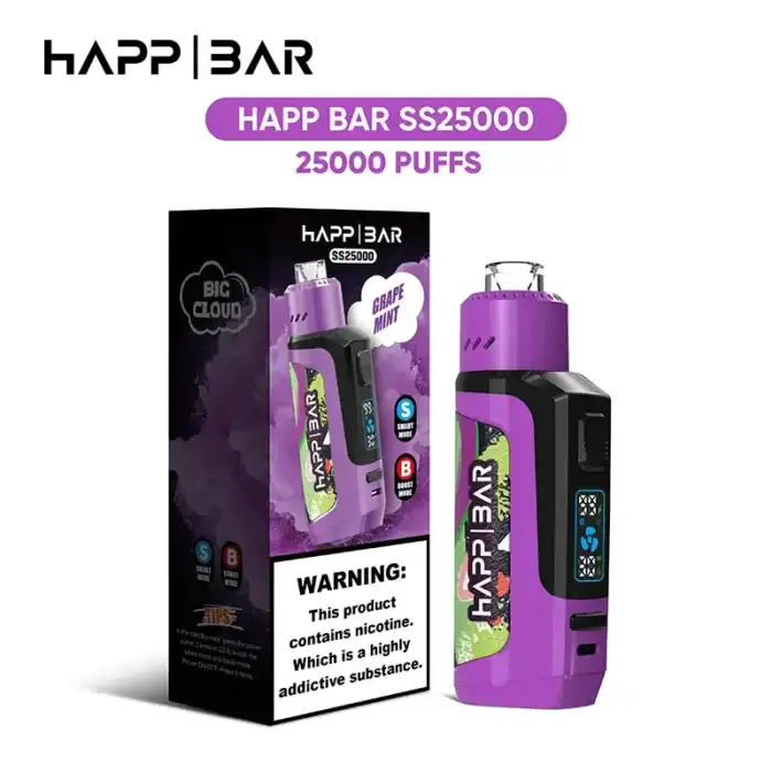 HAPP BAR 25000 Puffs Disposable Vape - 12 Flavors Rechargeable (1% Nicotine, 25mL, Type-C)