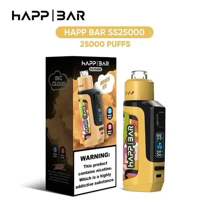 HAPP BAR 25000 Puffs Disposable Vape - 12 Flavors Rechargeable (1% Nicotine, 25mL, Type-C)