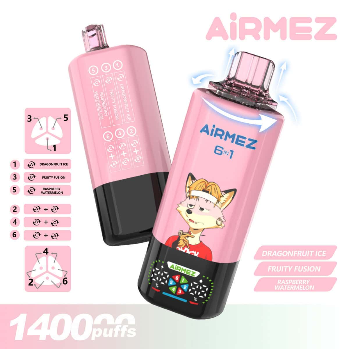 Airmez Fox 140k 140000 Puffs Vape 6 Flavors Mesh Coil Rechargeable Eu Warehouse | 10pcs Display Box