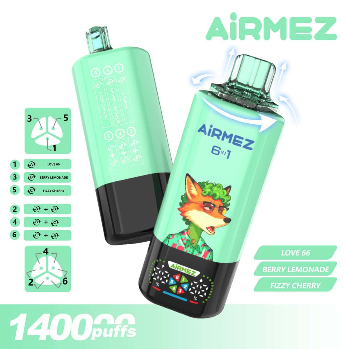 Airmez Fox 140k 140000 Puffs Vape 6 Flavors Mesh Coil Rechargeable Eu Warehouse | 10pcs Display Box