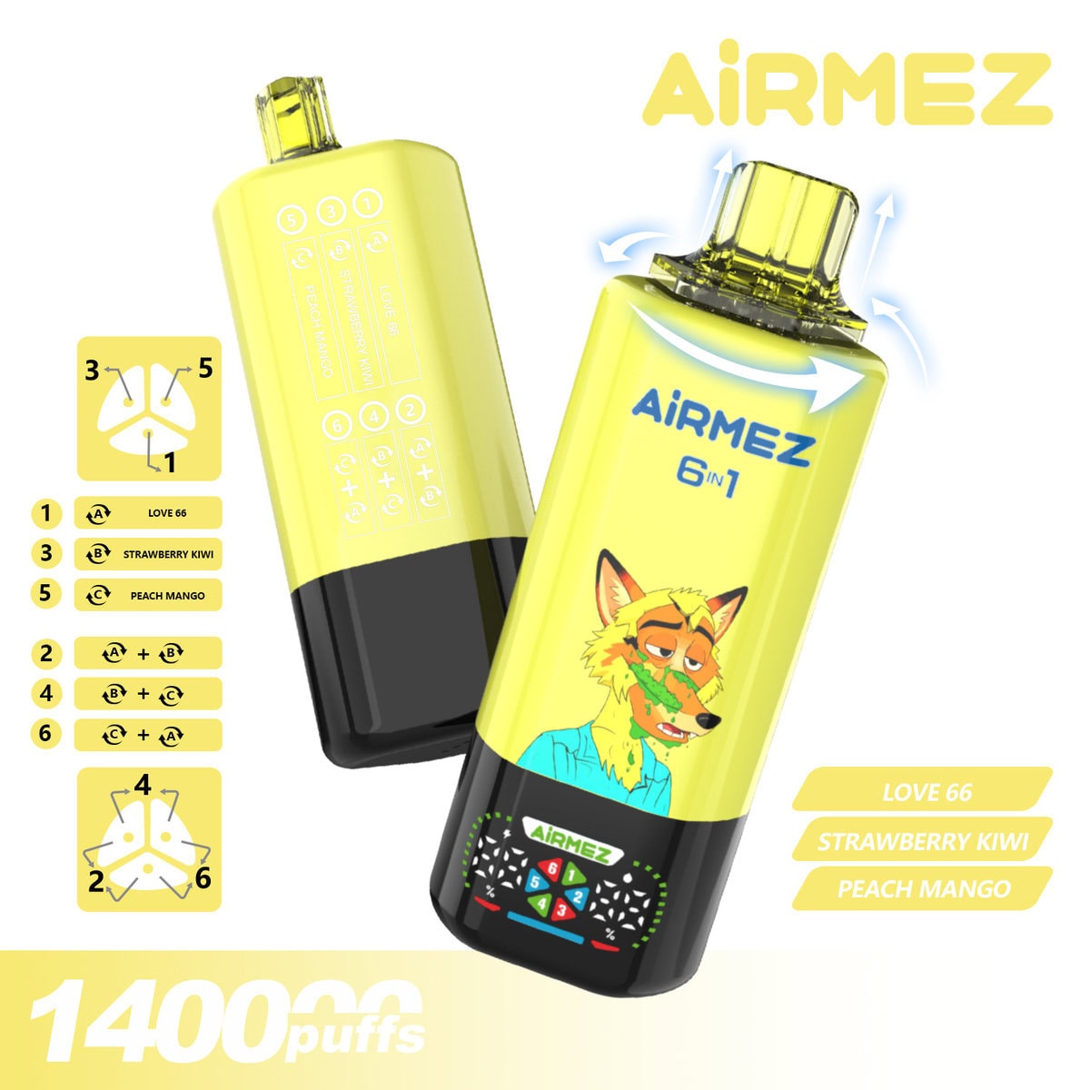 Airmez 140k 140000 Puffs Disposable Vape 6 Flavors Mesh Coil Type-C Charging 650mAh Rechargeable | 10pcs Display Box