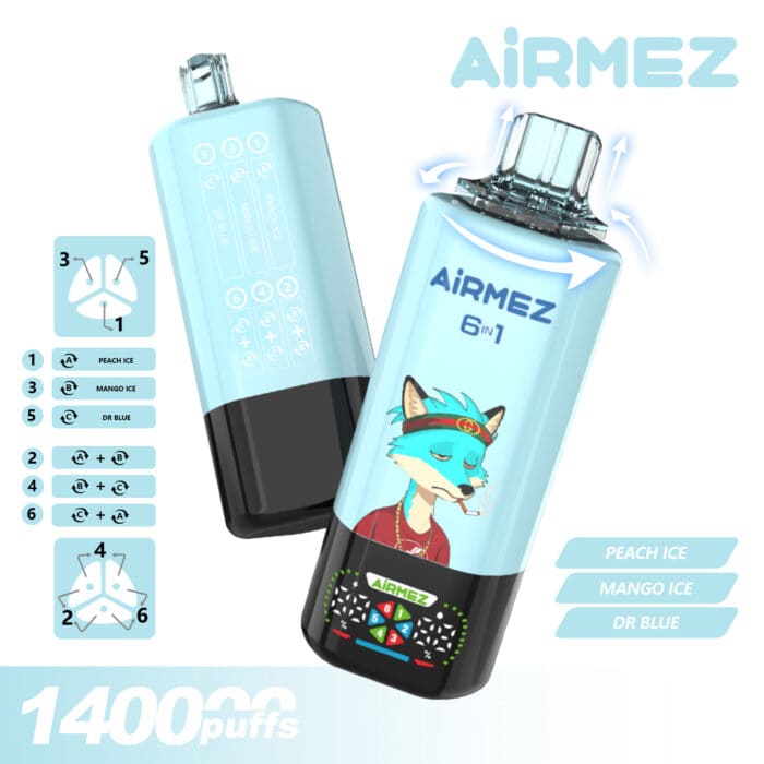 Airmez 140000 Puffs Disposable Vape - 6 Flavors Mesh Coil, Type-C Charging, 650mAh Rechargeable | 10pcs Display Box