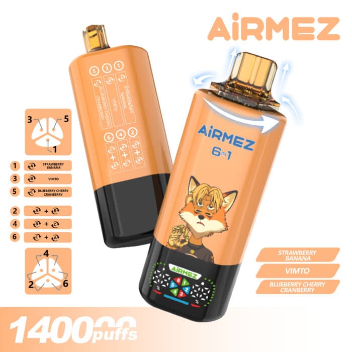 Airmez 140000 Puffs Disposable Vape - 6 Flavors Mesh Coil, Type-C Charging, 650mAh Rechargeable | 10pcs Display Box
