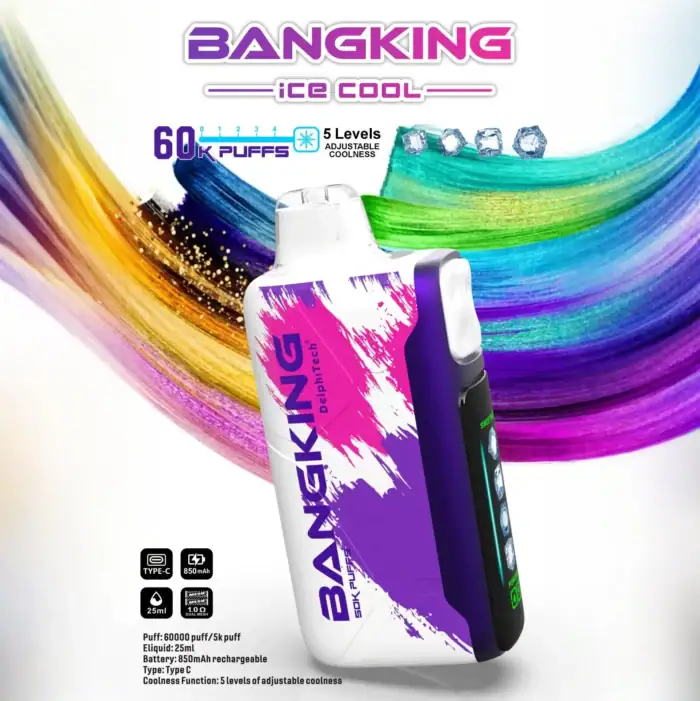 Bang King Ice Cool 60000 Puffs 60k Disposable Vape - 5 Adjustable Coolness Levels LED Screen
