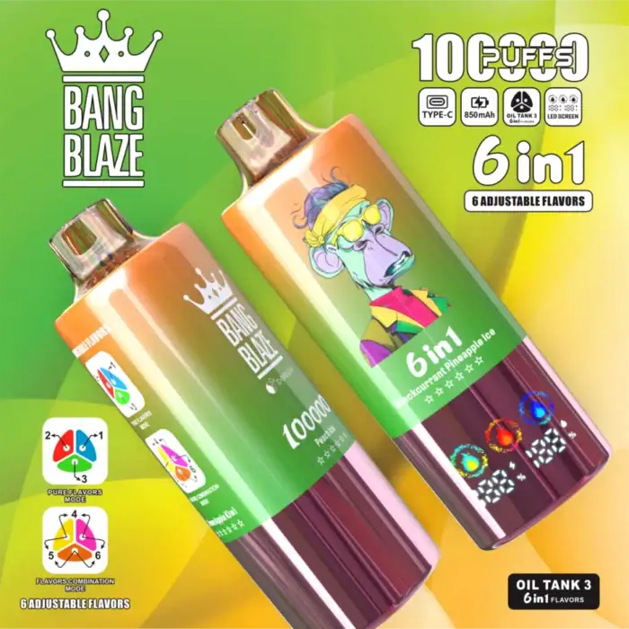 Bang Blaze 100000 Puffs 6-in-1 Flavors 3 Oil Tanks Puff 100k Disposable Vape