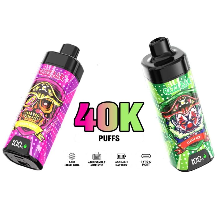 Razz Bar 40K Puffs Disposable Vape - 650mAh Rechargeable, Mesh Coil, Type-C, 16 Flavors, 2%/5% Salt Nicotine