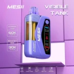 Messi Visible Tank 50K disposable vape showing transparent e-liquid chamber with visible blue juice inside