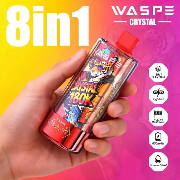 WASPE Crystal 180K 180,000 Puffs | 68mL Prefilled E-Liquid | 8-in-1 Mesh Coil Disposable Vape