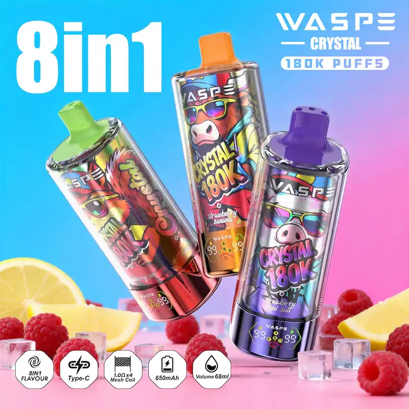 5 WASPE Crystal 180K 180,000 Puffs | 68mL Prefilled E-Liquid | 8-in-1 Mesh Coil Disposable Vape