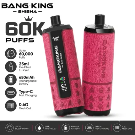 Multiple Bang King Shisha devices displaying available flavor options