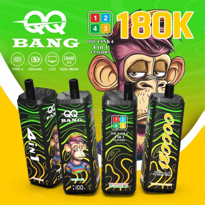 QQ BANG 180K disposable vape retail packaging box with accessories