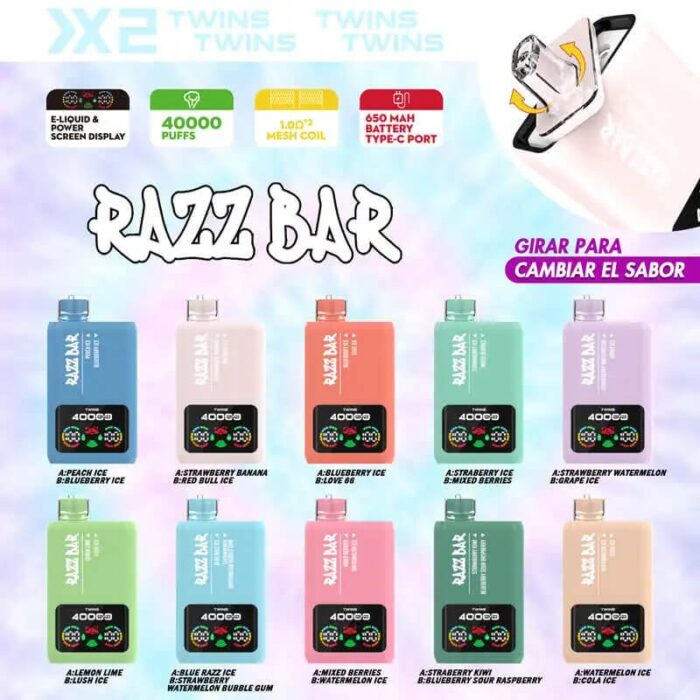 Razz Bar 40k Twins Dual flavor Puff 40k Disposable Vape | 2%/5% Salt Nicotine | Rechargeable Mesh Coil Dual Tank