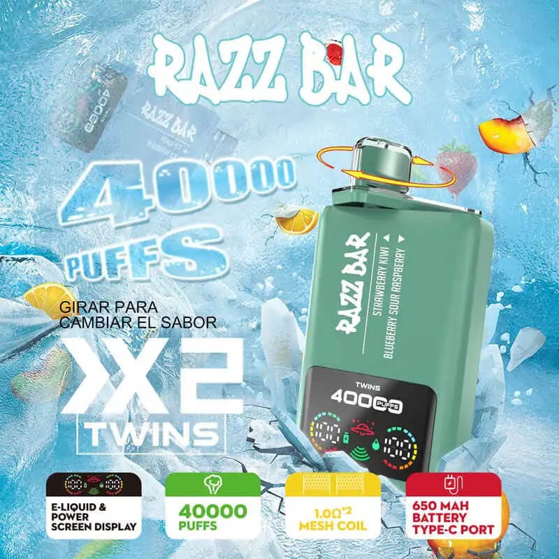 Razz Bar 40k Twins Dual flavor Puff 40k Disposable Vape | 2%/5% Salt Nicotine | Rechargeable Mesh Coil Dual Tank