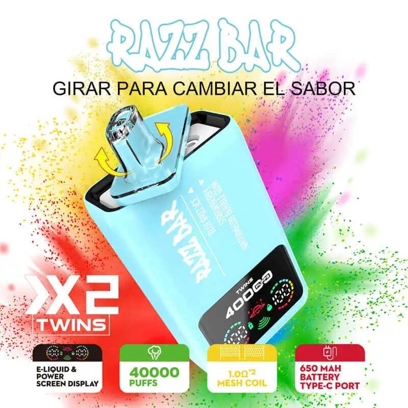 Razz Bar 40k Twins Dual flavor Puff 40k Disposable Vape | 2%/5% Salt Nicotine | Rechargeable Mesh Coil Dual Tank