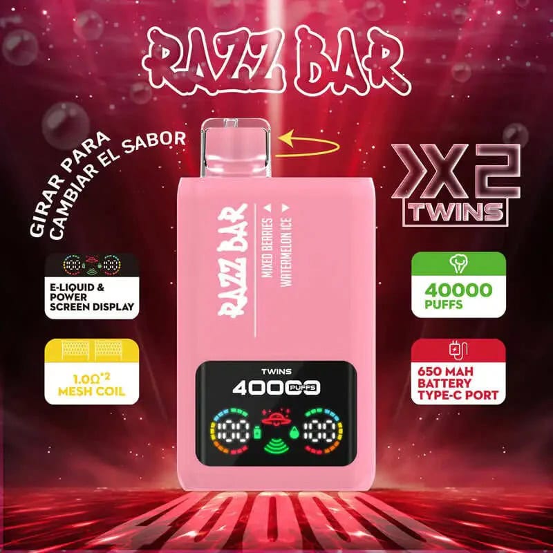 Razz Bar 40k Twins Dual flavor Puff 40k Disposable Vape | 2%/5% Salt Nicotine | Rechargeable Mesh Coil Dual Tank
