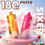 Vapsolo Sixer 180K 6 in 1 disposable vape showing 6 flavor pods