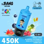 Infographic of 15 flavors available in Bang Leader 450K 15 in 1 vape system