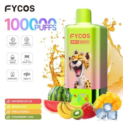 FYCOS 100K Puff 4in1 | Mesh Coil Rechargeable Vape Kit | 60mL Prefilled E-Cigarette