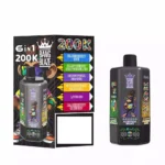 Bang Blaze 200K 6in1 disposable vape device showing 200000 puffs capacity and six independent tanks in black gradient color