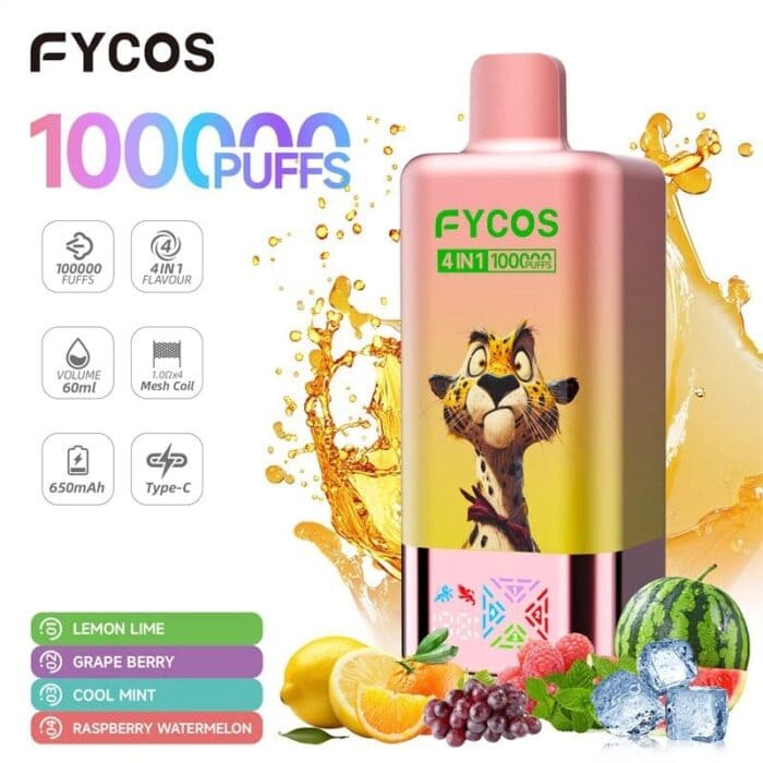 FYCOS 100K Puff 4in1 | Mesh Coil Rechargeable Vape Kit | 60mL Prefilled E-Cigarette