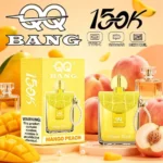 QQ Bang 150K perfume vape sitting among real perfume bottles on a vanity – nearly indistinguishable