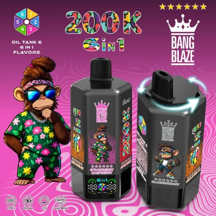 Bang Blaze 200K vape back view with Type-C charging port and airflow adjustment holes
