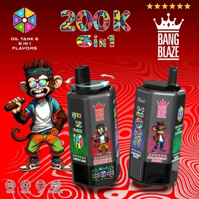 Bang Blaze 200K LED battery indicator light glowing during inhale draw activated vape
