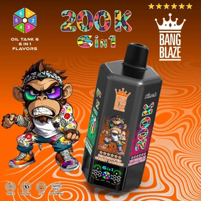 Bang Blaze 200K six flavor options including Tropical Blast Blueberry Raspberry Strawberry Watermelon displayed together