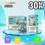 FYCOS 30000 puff vape Europe retail box packaging with product specifications