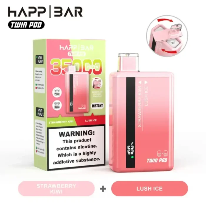 Happ Bar Twin Pod 35000 35k Puffs Rechargeable Disposable Vape (Dual 18ml Tanks, 5% Nic)
