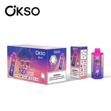 OKSO 120K Puffs 120000 6-in-1 Disposable Vape- Triple Mesh Coil, 20mL × 3, 0-5% Nicotine, LED Display