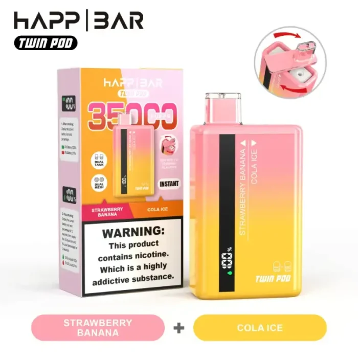 Happ Bar Twin Pod 35000 35k Puffs Rechargeable Disposable Vape (Dual 18ml Tanks, 5% Nic)
