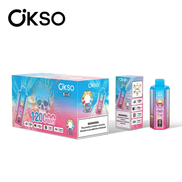 OKSO 120K Puffs 120000 6-in-1 Disposable Vape- Triple Mesh Coil, 20mL × 3, 0-5% Nicotine, LED Display