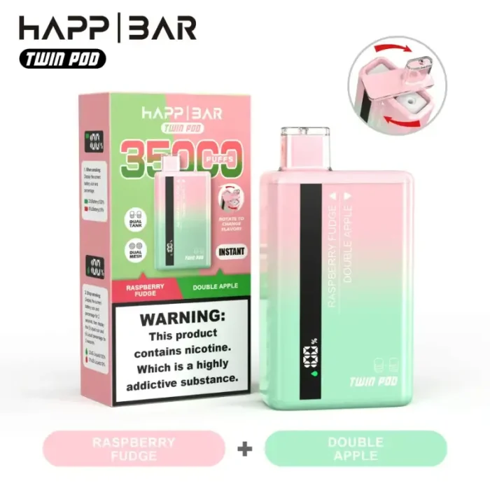 Happ Bar Twin Pod 35000 35k Puffs Rechargeable Disposable Vape (Dual 18ml Tanks, 5% Nic)