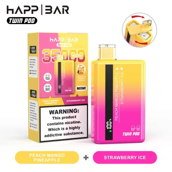 Happ Bar Twin Pod 35000 35k Puffs Rechargeable Disposable Vape (Dual 18ml Tanks, 5% Nic)