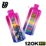 ZOOY Vape 120K Puff 6-in-1 Disposable Vape Kit - 20mg/30mg/50mg Nic Salt, 0.8Ω×3 Mesh Coils, 850mAh Type-C, Smart Display, 6 Flavors