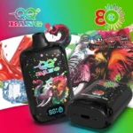 Close up of QQ Bang 80K smart screen display showing battery percentage and e-liquid bar