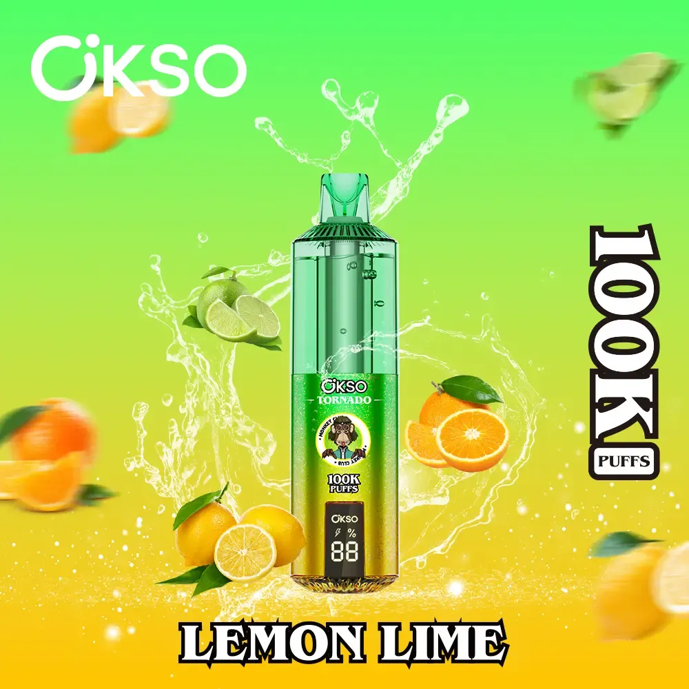 okso tornado 100k LED display showing battery and e-liquid levels on OKSO Tornado 100K