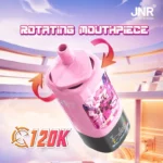 JNR 120k vape smart screen showing battery level and puff count on disposable device